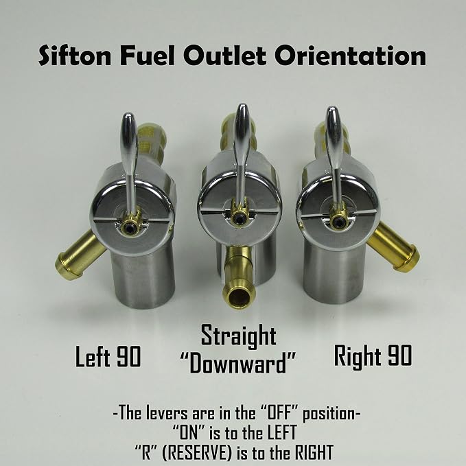 Chrome 22mm HI-FLOW Petcock LEFT SIDE 90 Degree Fuel Outlet Shut Off Valve for 1975-2006 Harley Big Twin & Sportster Models w/22mm Petcock Bung - Use with 3/8" ID Fuel Hose - Replaces HD Pt# 62168-81