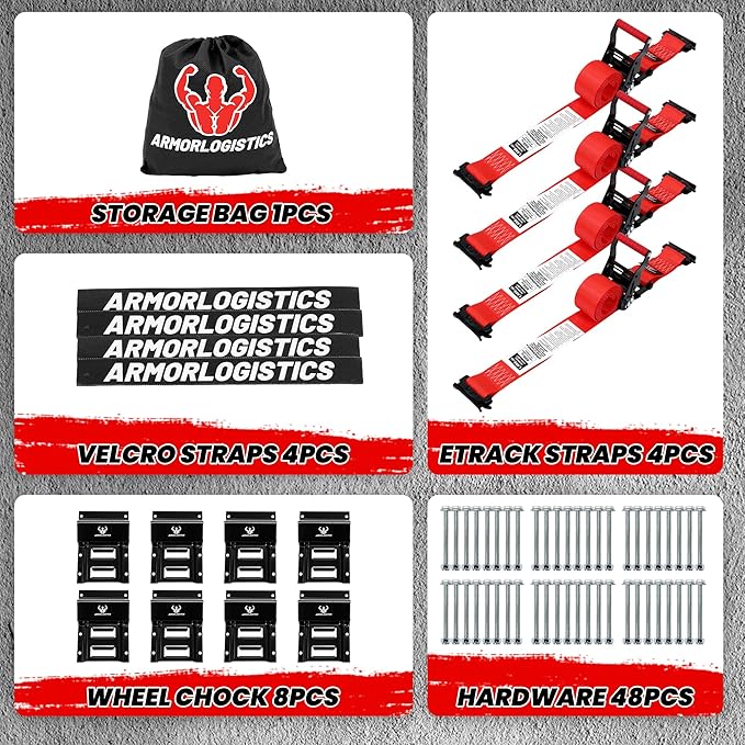 Wheel Chock Tie Down Kit, 4 Pack Heavy Duty Trailer Tire Straps Kit for ATV, UTV, Lawn Mower, 4,400lb Max Break Strength