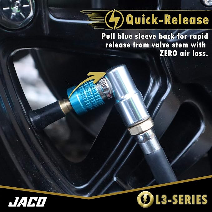 JACO Lightning Bike Tire Inflation Kit | with Lightning L3-Series Bike Air Chuck & FlowPro Digital Tire Inflator Gauge (200 PSI)
