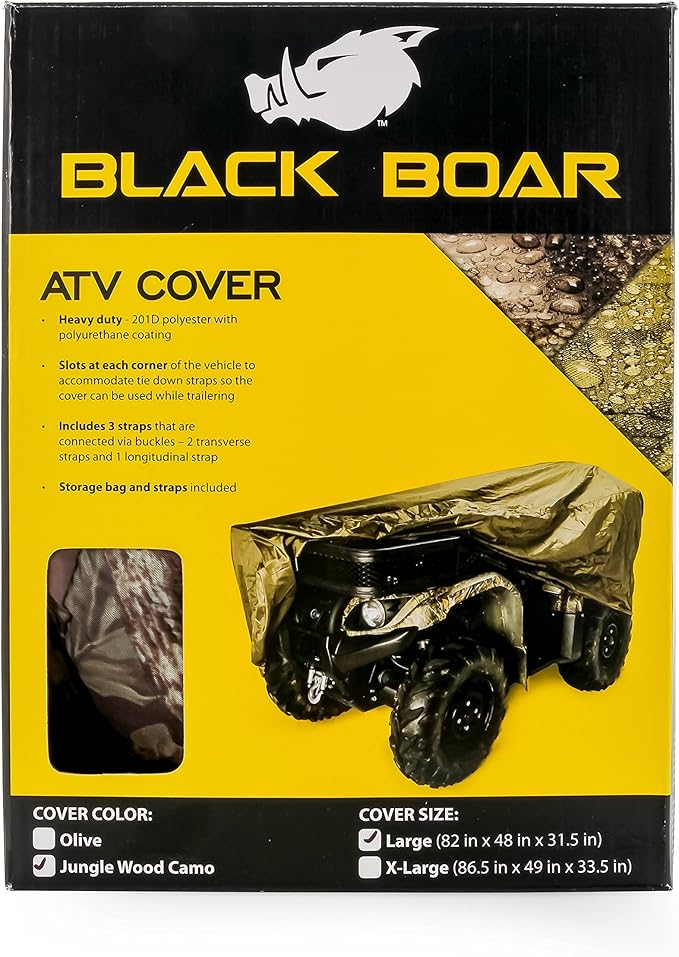 Black Boar ATV Cover - Features Waterproof Polyurethane Coating for Protection Against The Weather - Sewn-in Straps & Buckles - Jungle Camo, Large Up to 450cc (66019)