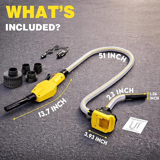 Keimi 5 GPM Cordless Fuel Transfer Pump with Auto-Stop & Hand Trigger Nozzle, Compatible with DeWalt 20V & Milwaukee 18V Batteries, Gas Can Pump for Gasoline/Diesel, 51" Hose & 4 Adapters (Bare Tool)