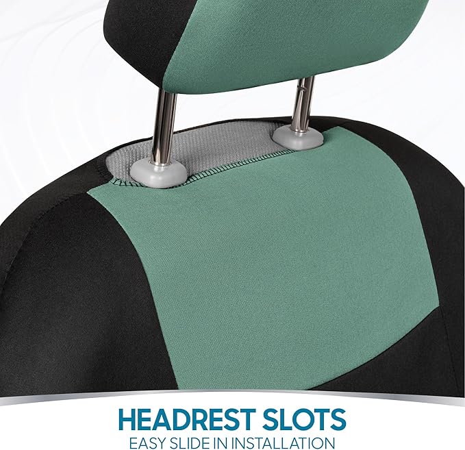BDK PolyPro Car Seat Covers Full Set in Mint on Black – Front and Rear Split Bench Seat Covers Accessories for Auto Trucks Van SUV,Easy to Install