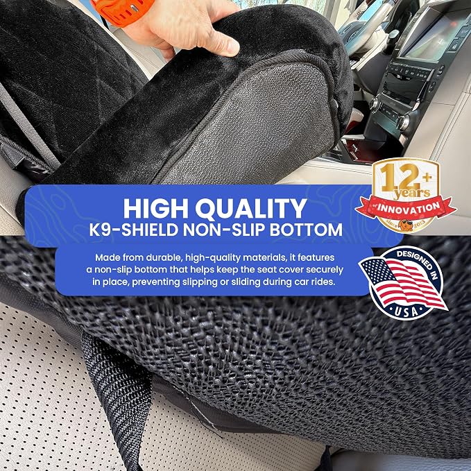 4Knines Dog Car Seat – Plush Travel Bed for SUVs, Trucks & Sedans – Comfortable, Supportive & Secure Ride for Small and Medium Dogs – Washable, Non-Slip Bottom, UV-Resistant Straps & Clips - Black
