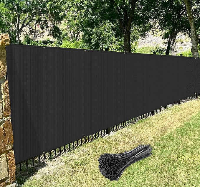 Windscreen4less Privacy Fence Screen Heavy Duty Windscreen Fencing Mesh Fabric Shade Net Cover with Brass Grommtes for Outdoor Wall Garden Yard Pool Deck, 8'x128' Black