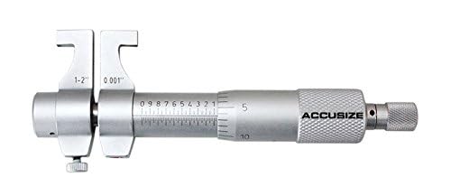 Accusize Industrial Tools 1-2'' by 0.001'' Inside Micrometer in Fitted Case, Satin Chrome Finished, Eg00-3222 | Range: 1-2", Graduation: 0.001", Accuracy: 0.00028", Resolution: 0.0001", Satin Chrome Finish