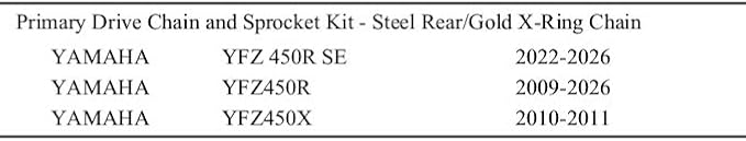 Primary Drive Chain and Sprocket Kit with Hardened Steel Front and Rear Sprockets and 520 Gold X-Ring Chain Compatible with YAMAHA YFZ450R 2009-2025