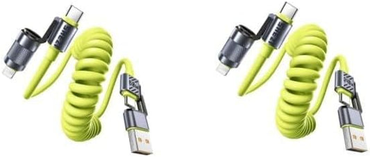 2 Packs Car Cable Bundle, Coiled USB C Cable 60W and 4 in 1 Fast Charger 240W, 5FT Green
