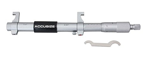 Accusize Industrial Tools 5-6'' by 0.001'' Inside Micrometer in Fitted Case, Satin Chrome Finished, Eg00-3226 | Range: 5-6", Graduation: 0.001", Accuracy: 0.00028", Resolution: 0.0001", Satin Chrome Finish