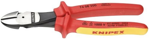 KNIPEX Tools - High Leverage Diagonal Cutters, 1000V Insulated (7408200SBA), 8 inches & Long Nose Pliers w/Cut-1000V Insulated