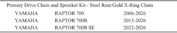 Primary Drive Chain and Sprocket Kit with Hardened Steel Front and Rear Sprockets and 520 Gold X-Ring Chain Compatible with YAMAHA RAPTOR 700 2006-2025