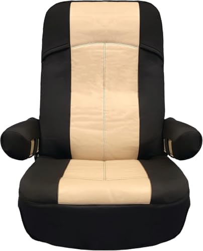 RV Designer GripFit+ Motorhome Seat Covers 1-Pack C893 - Premium 100% PVC Leatherette –Class-A RV - Pet-Friendly, Easy-to-Clean, Durable, Fire Retardant - Side Pockets – Black and Tan