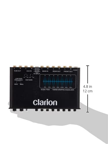 Clarion EQS755 7-Band Car Audio Graphic Equalizer with Front 3.5mm Auxiliary Input, Rear RCA Auxiliary Input and High Level Speaker Inputs, BLACK