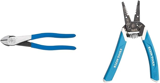 Klein Tools Diagonal Cutters, Wire Stripper and Cutter Tool Bundle - 8 Inch Pliers Cut ACSR, Screws, Nails and Hardened Wire - Stripper for 8-18 AWG Solid and 10-20 AWG Stranded Wire