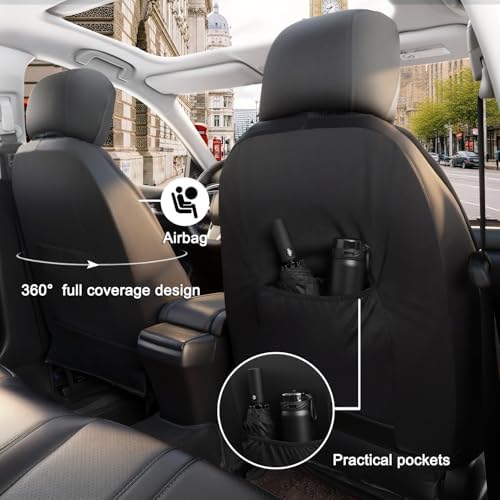 GIANT PANDA Interior Accessories Bundle for Honda CR-V HR-V Civic Accord, Front Seat Covers & Microfiber Leather Steering Wheel Cover, Full Interior Protection Set, Anti-Slip, Easy Install