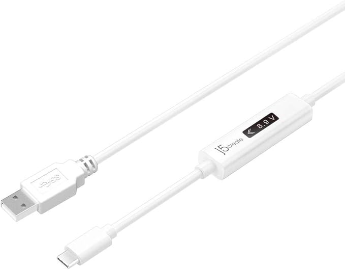 j5create USB to USB C Cable 4ft USB-A 2.0 to USB Type C with OLED Digital Dynamic Power Meter | 60W/3A/480 Mbps Max Fast Charger Cord with Power Delivery 2.0 for Cell Phone, Tablet, Game Console