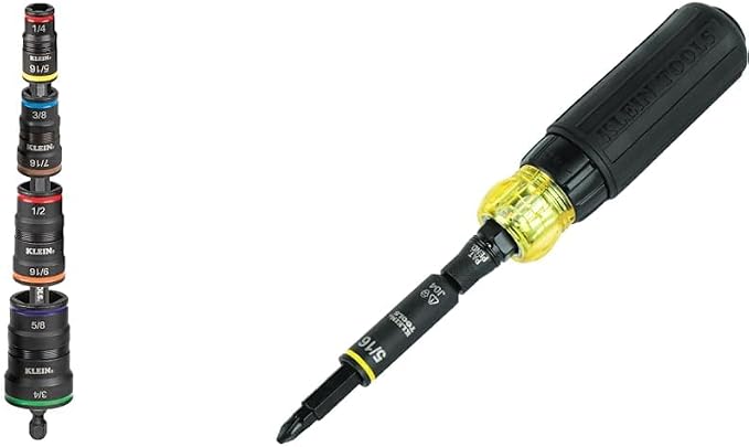 Klein Tools Impact Driver 9-in-1 Flip Socket Set with Ratcheting 11-in-1 Screwdriver/Nut Driver