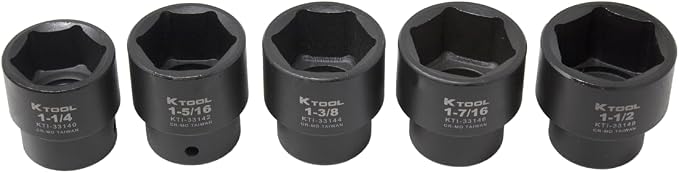 K Tool International 33101 19 Piece SAE Short Impact Socket Set, 1/2 Inch Drive 6 Point Cr Mo Steel Sockets from 3/8 to 1 1/2 Inch, Laser Etched Markings, Blow Molded Case, For Shop and Industrial Use