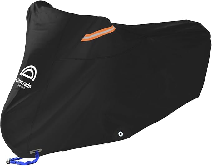 Motorcycle Cover Waterproof Outdoor 80 inches Length All Season Universal Protection, Coverado Scooter Covers with Inner Flame Retardant Fabric and Seam PU Tapes, Fit for Harley Davidsion Yamaha etc