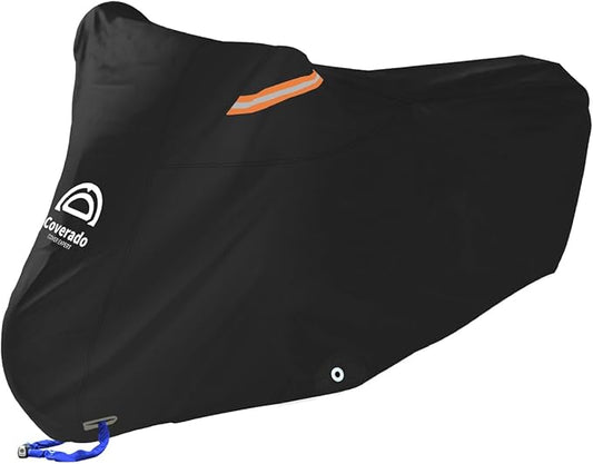 Motorcycle Cover Waterproof Outdoor 80 inches Length All Season Universal Protection, Coverado Scooter Covers with Inner Flame Retardant Fabric and Seam PU Tapes, Fit for Harley Davidsion Yamaha etc