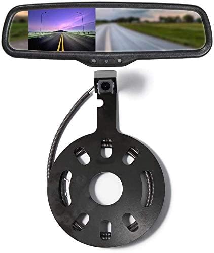 EWAY Rear View Mirror Camera with 4.3” Monitor for Jeep Wrangler Rubicon Sahara Sport Unlimited Spare Tire Mount Wheel Mounting Reverse Backup Cam for YJ, TJ, JK JKU, JL JLU Parking & Driving Safety
