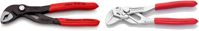 KNIPEX Tools Cobra Water Pump Pliers (8701150), 6-Inch,Red and KNIPEX Tools 86 03 125, 5-Inch Mini Pliers Wrench Bundle