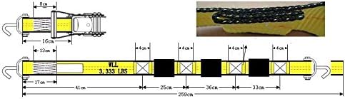 Mytee Products 4 Pack 2" x9' Car Hauler Straps for Trailer w/Ratchet, Swivel J Hook & Rubber Block - 10,000 lbs Breaking Strength Over The Wheel Tire Straps for UTV Hauler - Vehicle Car Tie Down Kit