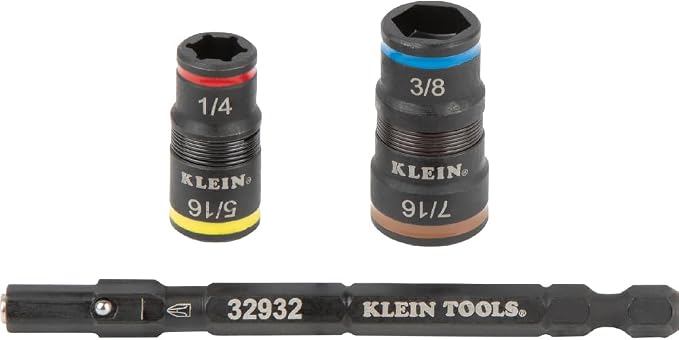 Klein Tools 3-Piece Mini-Ratchet Driver Set, Impact Stubby Driver, and 6-in-1 Flip Socket Set with 7 mm to 14 mm Metric Hex Sizes