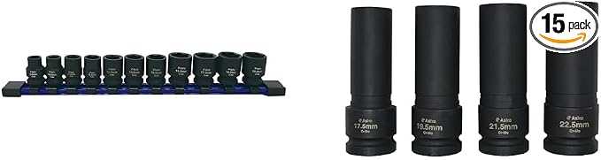 Astro Tools 11-Piece 3/8" Drive Socket Set 9.5-19.5mm and 4-Piece 1/2" Drive Thin Wall Lug Nut Socket Set 17.5-22.5mm