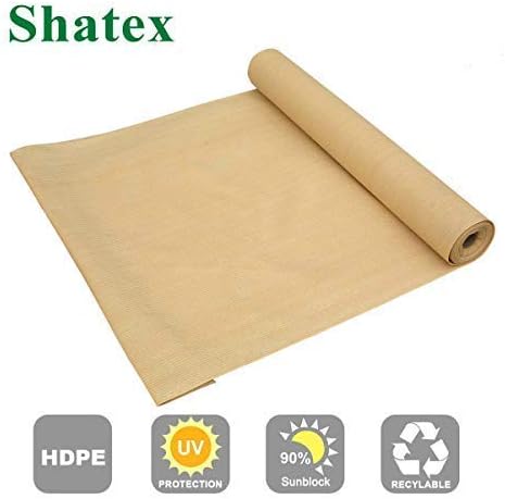 Shatex 90% Sun Shade Fabric, 6x8ft Sun-Block Net Mesh Shade with Clips for Pergola Cover Porch Vertical Screen, Beige