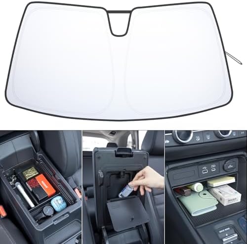 PIMCAR Compatible with 2023-2026 Honda CRV Windshield Sun Shade & 3PCS Center Console Organizer Hidden Storage Armrest Box Insert Tray Hybride CR-V Accessories