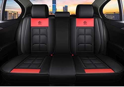BGYFDU03 Seat Cover 5-Seater Full Set, Universal Type, Suitable for Most Cars, Cars, SUV, Trucks, Pickup Ttrucks, Airbags Compatible with Synthetic Leather Car Seat Cushion Protectors (Black-red)