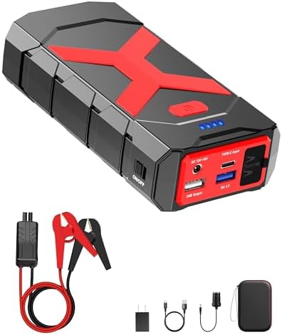 BOOKOO Jump Starter 4000A and 2000A, for Upto 10.0L Gas and 6.5L Diesel Engines, 74Wh Portable Car Battery Jump Starter with Dual USB Port,3 LED Modes,Carry Box