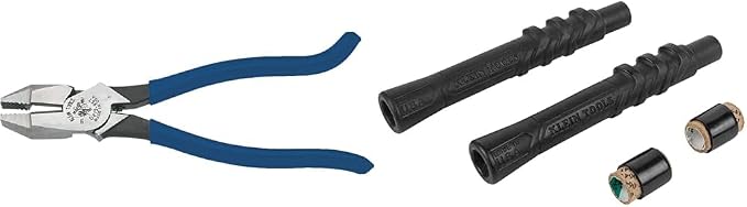 Klein Tools D213-9ST High-Leverage Ironworker's Pliers, Twist and Cut Soft Annealed Tie Wire, Hook Bend Handle, Spring Loaded, Heavy-Duty Jaws & M200ST Plier Cushion Grip Kit with Heat Shrink Bands