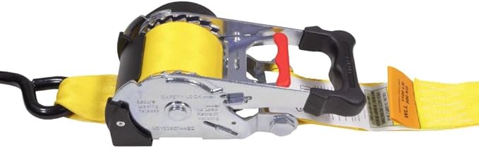 Mytee Products 8 Pk 2"x9.2' Bolt on Yellow Retractable Ratchet Straps for Cargo - Coated S Hook Auto Retract Ratchet Straps - Self Ratcheting Strap for Boat Tie Down to Trailer & Jet Ski, ATVs, Bikes