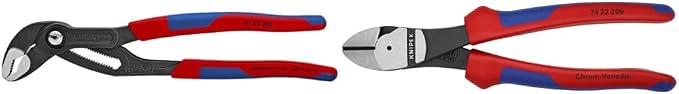 KNIPEX Cobra Water Pump Pliers and KNIPEX 74 22 200 Comfort Grip High Leverage Angled Diagonal Cutter, 8-Inch, Angled, Comfort Grip Bundle