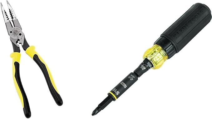 Klein Tools Needle Nose Pliers and 11-in-1 Ratcheting Screwdriver Nut Driver Tool Bundle
