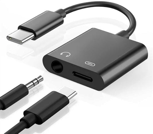 Seulliya USB C to 3.5mm Headphone Jack and Charger Adapter, 2-in-1 Audio & Fast Charging Splitter for Apple iPhone 17/16/15/Pro/Pro Max, iPad, Samsung, Pixel, and More 1Pack Black
