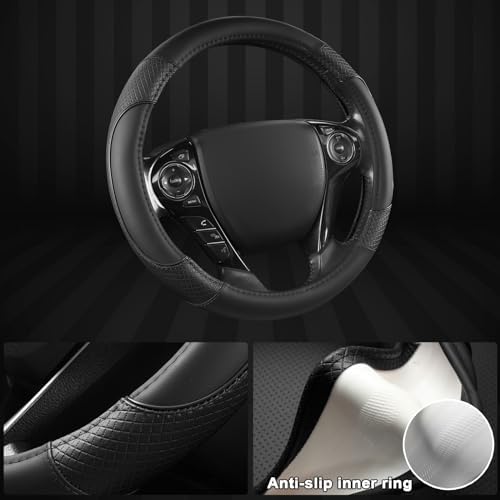 GIANT PANDA Interior Accessories Bundle for Honda CR-V HR-V Civic Accord, Front Seat Covers & Microfiber Leather Steering Wheel Cover, Full Interior Protection Set, Anti-Slip, Easy Install