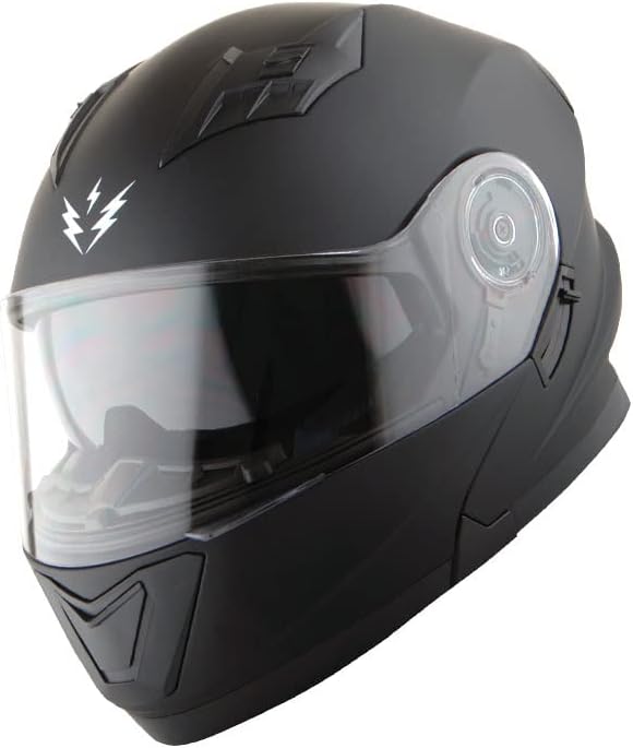 1Storm New Motorcycle Bike Modular Full Face Helmet Dual Visor Sun Shield: Matt Black