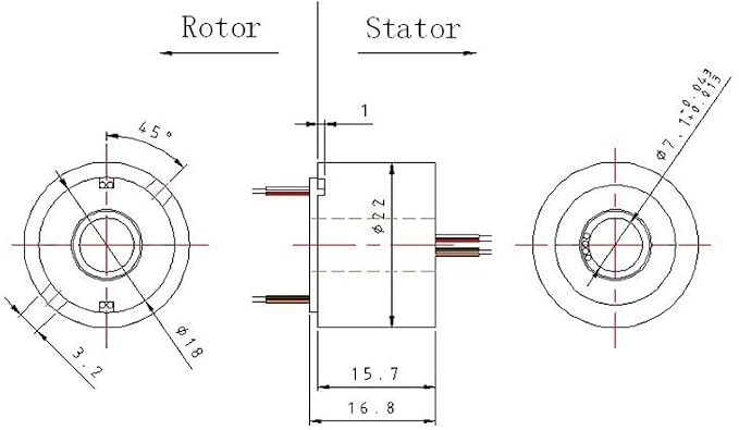 Taidacent Hollow Slip Ring Signal Power Continued 2/4/6/12 Road Collector Ring Conductive Electric Motor Slip Ring Rotating Connector (2 Wire 1.5A Inner Hole 7mm Outer Diameter 22mm)