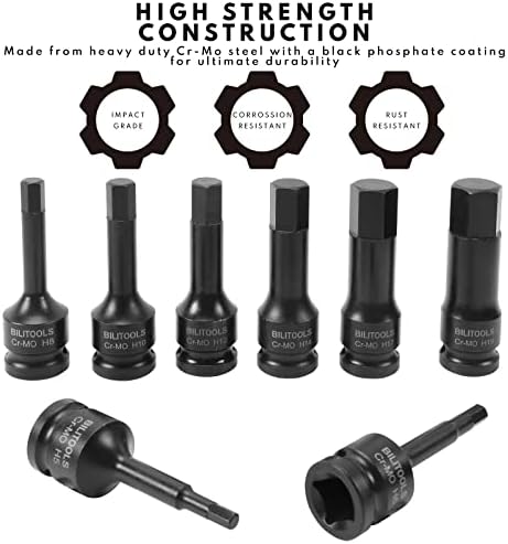 BILITOOLS 8-Piece Impact XZN Triple Square Spline Bit &Hex Allen Bit &Torx Bit Socket Set 1/2 inch Drive, M5-M18, Cr-Mo Steel