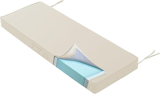 Outdoor Bench Cushion 4 inches Memory Foam Waterproof Patio Furniture Bench Cushion Porch Swing Cushion with Handle and Adjustable Strap, 36 x 18 Inch Cream