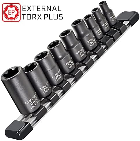 CARBYNE 13 Piece External Torx (eTorx) Socket Set (E4 to E24) AND 9 Piece External Torx Plus (eTorx Plus, aka 6 Lobe) Socket Set (E6 to E18). Chrome Vanadium Steel, 1/4-inch, 3/8-inch & 1/2-inch Dr.