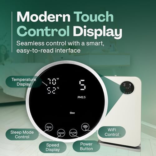 Air Purifier for Home - Smart WiFi App - Ultra Quiet 20 dB - 99.97% Particle Filtration - Up to 1200 ft - Klarta Forste Black