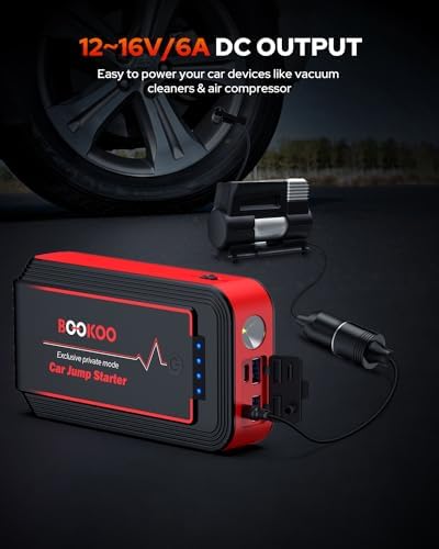 BOOKOO Jump Starter 4000A and 2000A, for Upto 10.0L Gas and 6.5L Diesel Engines, 74Wh Portable Car Battery Jump Starter with Dual USB Port,3 LED Modes,Carry Box
