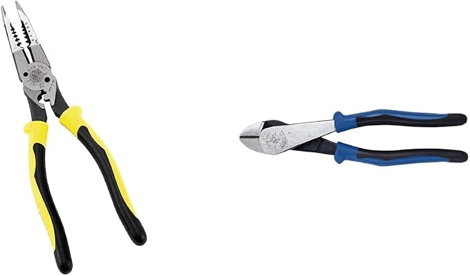 Klein Tools Needle Nose Pliers J207-8CR and Diagonal Cutters J2000-48 Pliers Bundle, 8-Inch