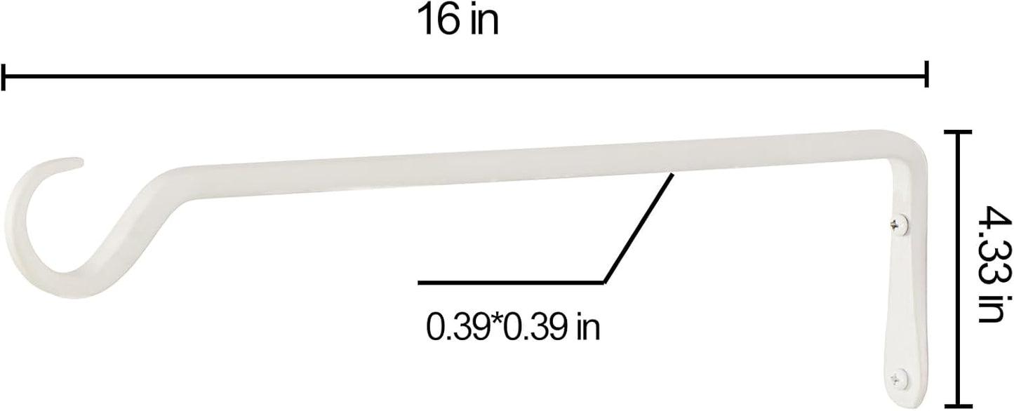 16" Plant Hangers 2-Pack - Heavy Duty Rust-Resistant Steel Hooks for Bird Feeders, Indoor/Outdoor Plants & Wall Decor, White