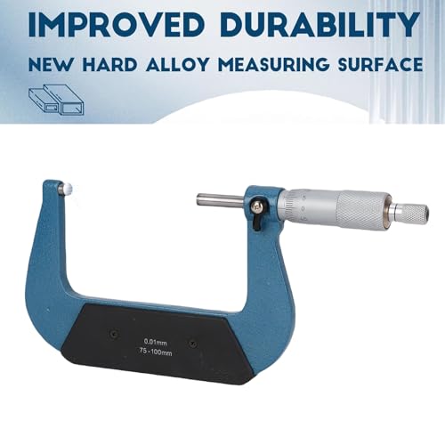 Yosoo Health Gear 75 to 100mm Micrometer, Outside Micrometer Set for Length Diameter Measurement, Stainless Steel Micrometer with Tungsten Carbide Faces for Machinist