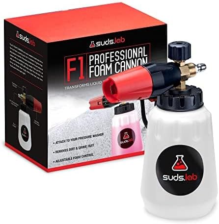 Suds Lab F1 Professional Foam Cannon with 32 Ounce Canister, Adjustable Foam Nozzle, Quick Connect Pressure Washer, Clean Dirt, Car Washing
