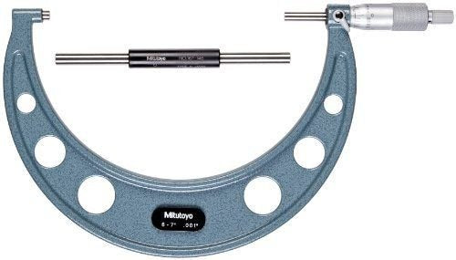 Mitutoyo 103-184, Outside Micrometer Precision Measuring Tool, Baked-Enamel Finish, Ratchet Stop, 7-8" Measuring Range, 0.001" Graduation, +/-0.0002" Accuracy | 0.001" Graduation